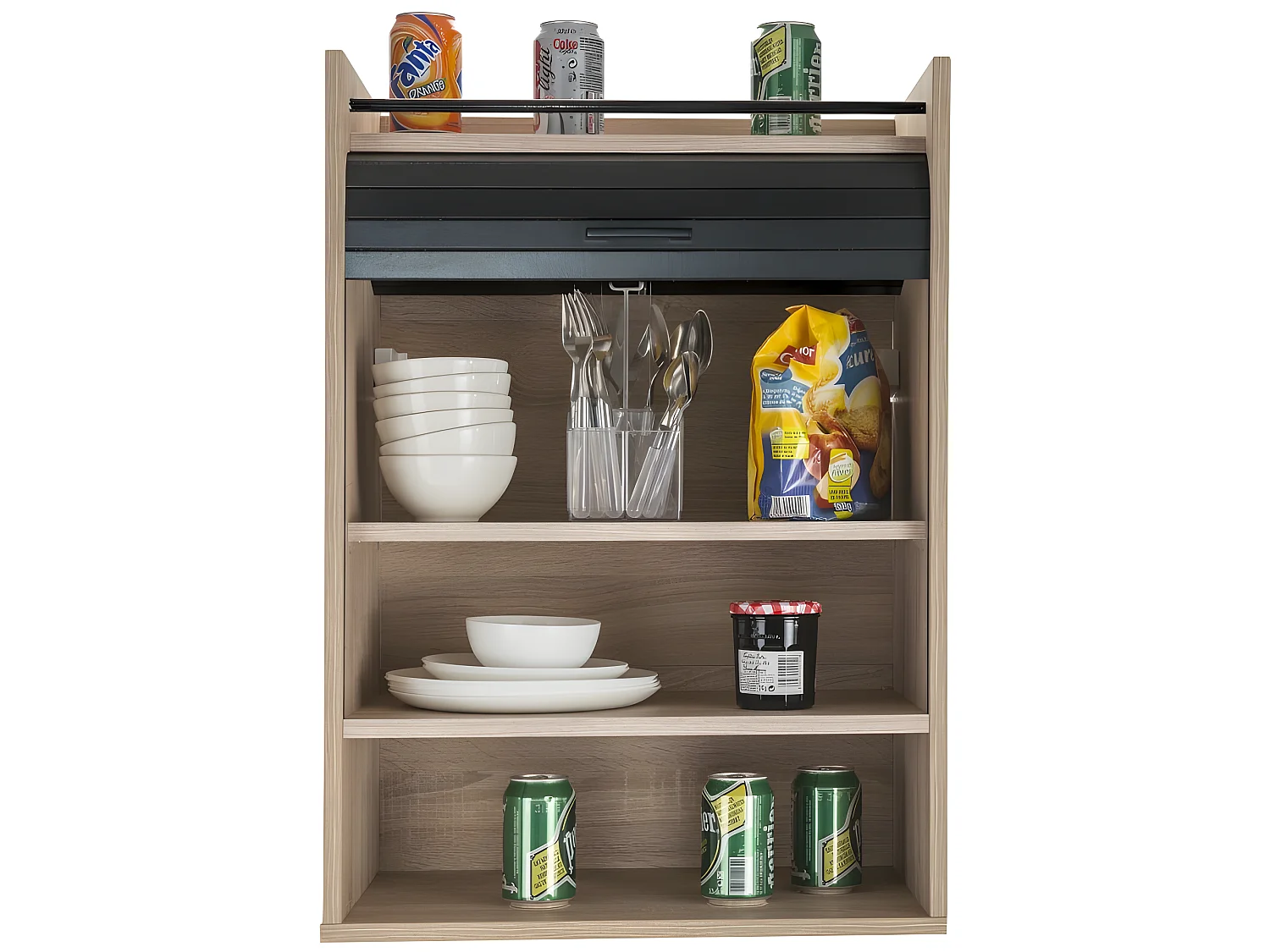 Meuble de Cuisine Chêne Rideau Noir ou Blanc 4 Niches 54 x 76.6 x 35,4 cm - Coloris: Noir