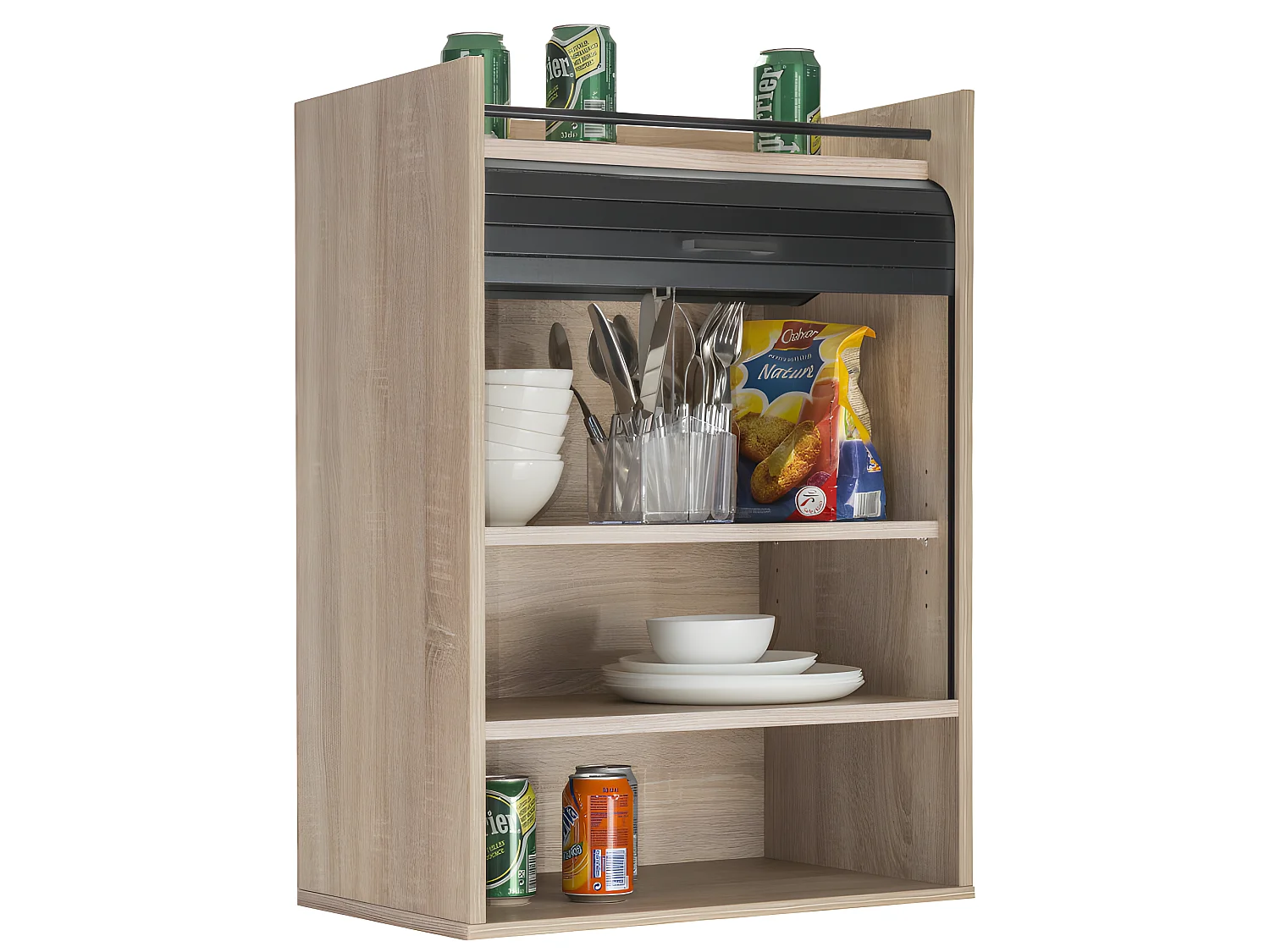 Meuble de Cuisine Chêne Rideau Noir ou Blanc 4 Niches 54 x 76.6 x 35,4 cm - Coloris: Noir