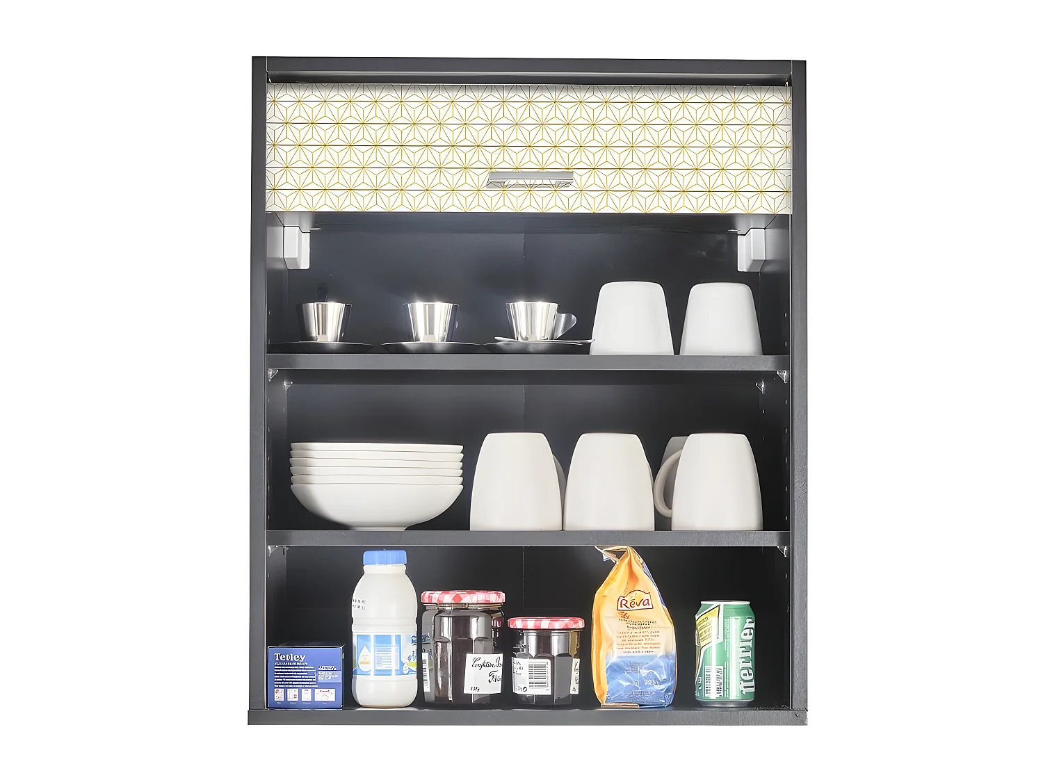 Meuble Cuisine Noir 60x72 Face Imprimée - Coloris Rideau: Ciel étoilé jaune 520