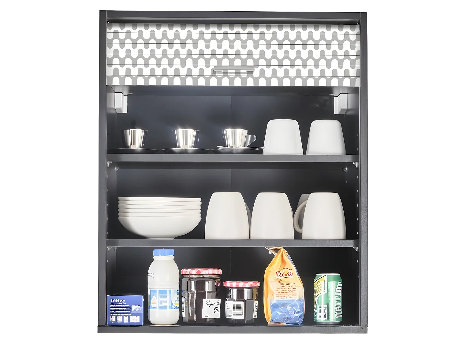 Meuble Cuisine Noir 60x72 Face Imprimée - Coloris Rideau: Vagues Grises 810