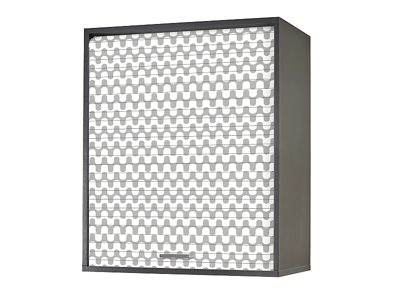 Meuble Cuisine Noir 60x72 Face Imprimée - Coloris Rideau: Vagues Grises 810