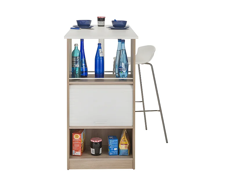 Meuble Rangement de Cuisine Chêne avec Table - Coloris: Blanc