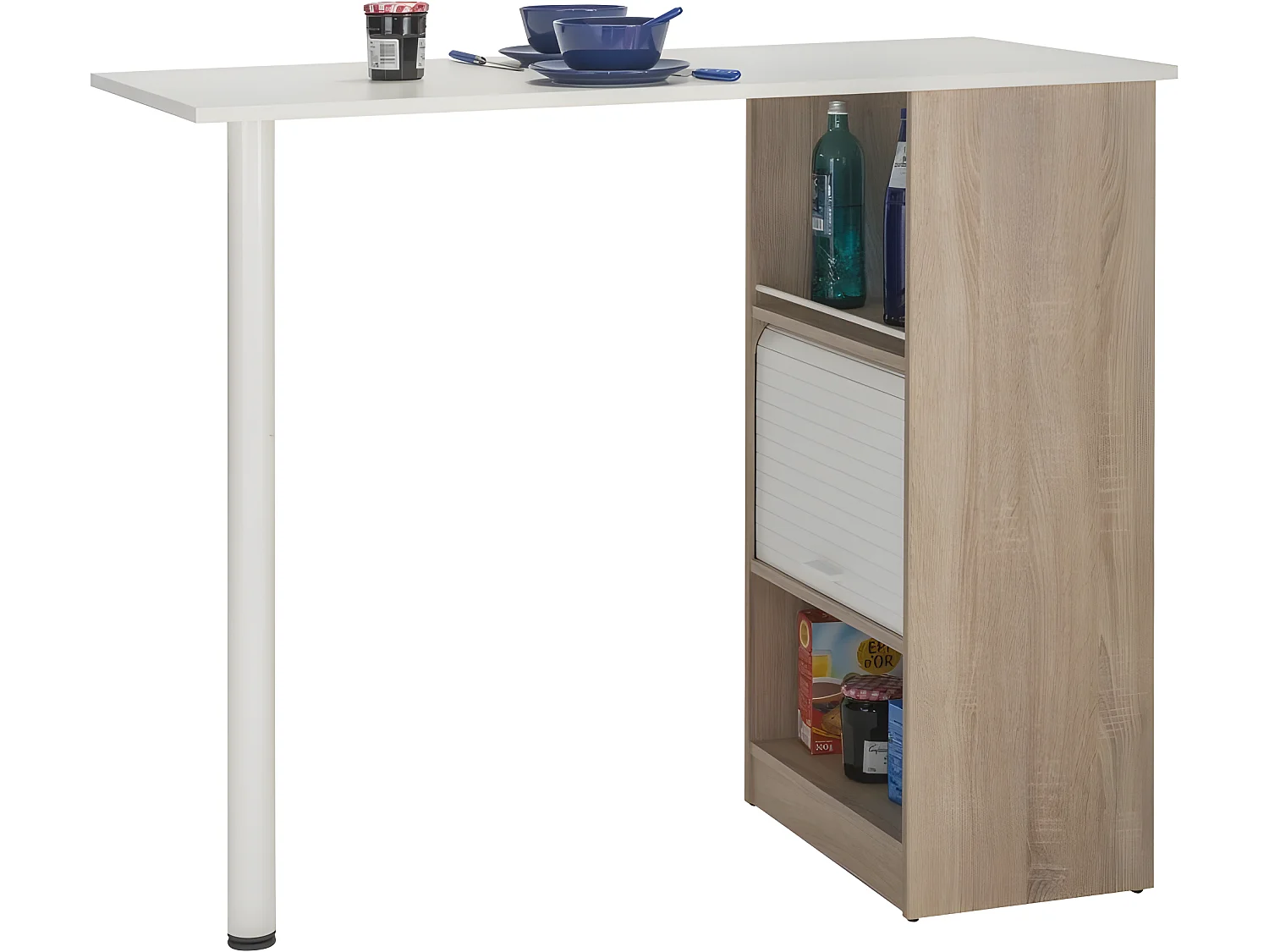 Meuble Rangement de Cuisine Chêne avec Table - Coloris: Blanc