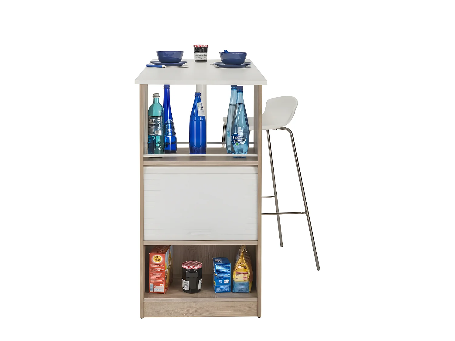 Meuble Rangement de Cuisine Chêne avec Table - Coloris: Blanc