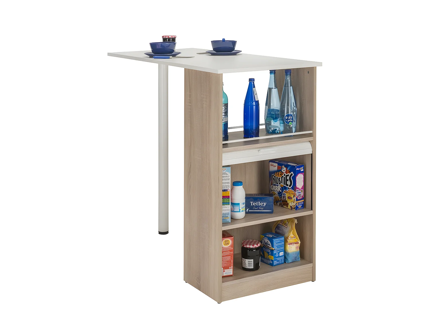 Meuble Rangement de Cuisine Chêne avec Table - Coloris: Blanc