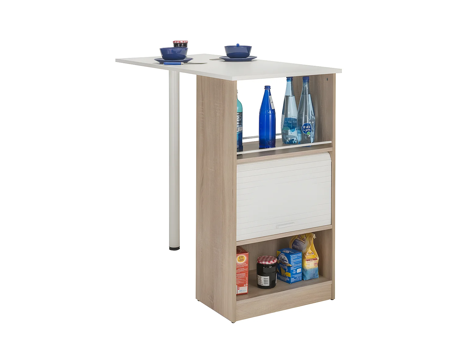 Meuble Rangement de Cuisine Chêne avec Table - Coloris: Blanc