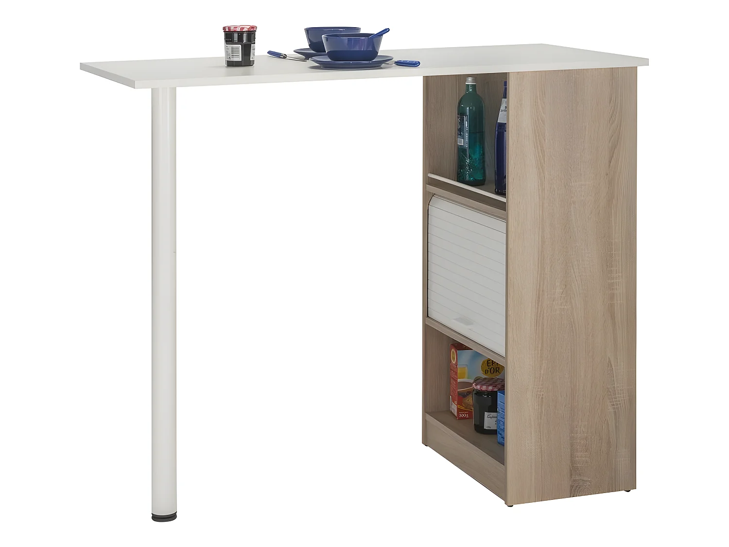 Meuble Rangement de Cuisine Chêne avec Table - Coloris: Blanc
