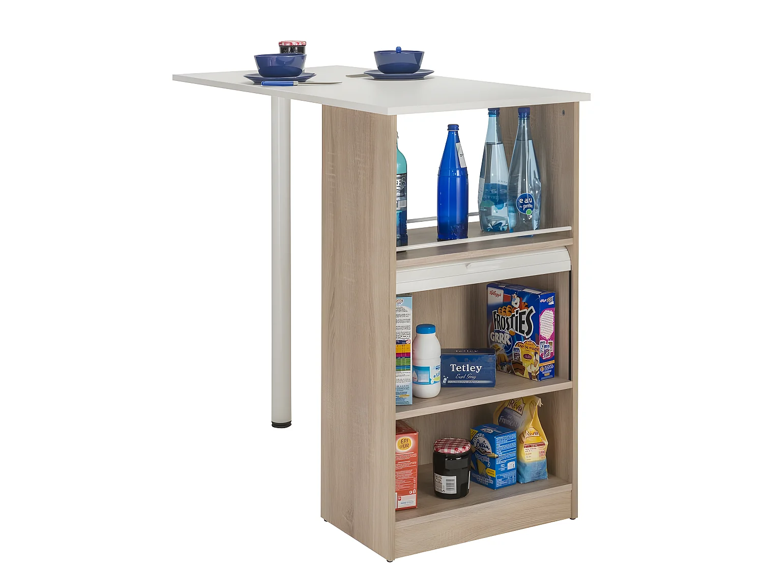 Meuble Rangement de Cuisine Chêne avec Table - Coloris: Blanc