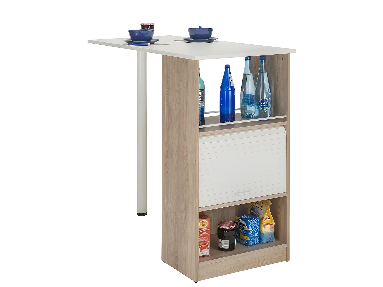 Meuble Rangement de Cuisine Chêne avec Table - Coloris: Blanc
