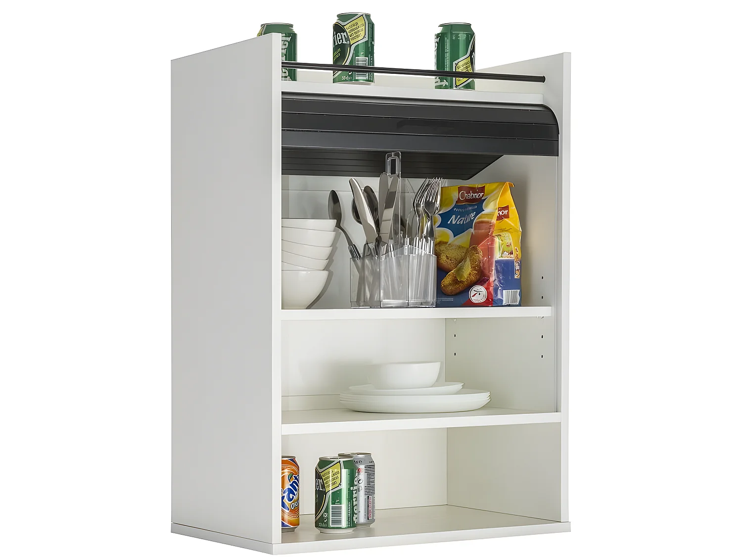 Meuble de Cuisine Blanc Rideau Noir ou Blanc 4 Niches L 54 H 76.6 P 35.4 cm - Coloris: Noir