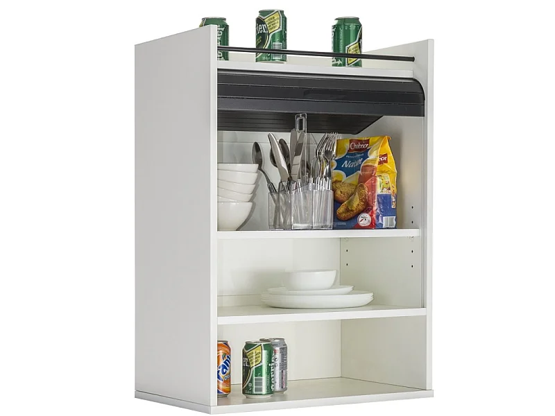 Meuble de Cuisine Blanc Rideau Noir ou Blanc 4 Niches L 54 H 76.6 P 35.4 cm - Coloris: Noir