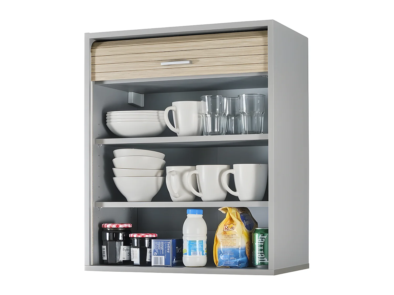 Meuble Cuisine Alu Rideau Chêne Noir ou Blanc 2 Etagères L 60 H 72 P 35 cm - Coloris: Chêne Naturel