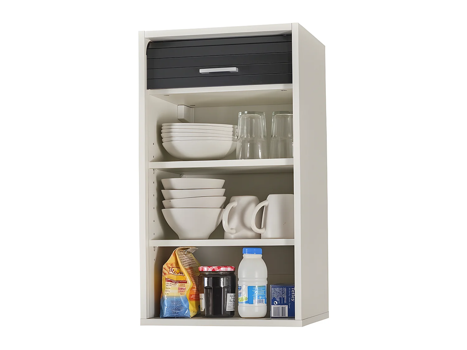 Meuble Cuisine Blanc Rideau Chêne Noir ou Alu 2 Etagères Larg 40 H 72 P 35 cm - Coloris: Noir