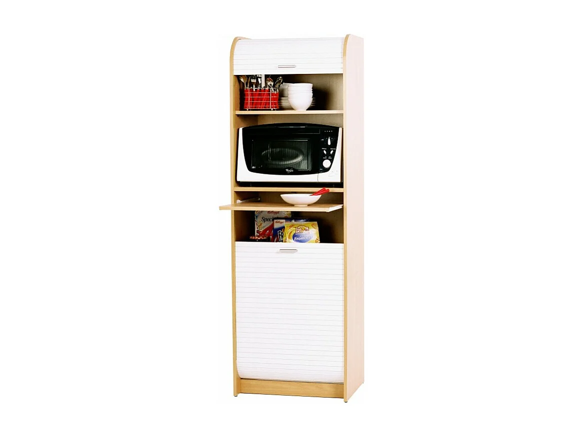 Meuble Colonne de Cuisine Hêtre et Blanc 6 Niches L 58.2 H 180.7 P 47 cm