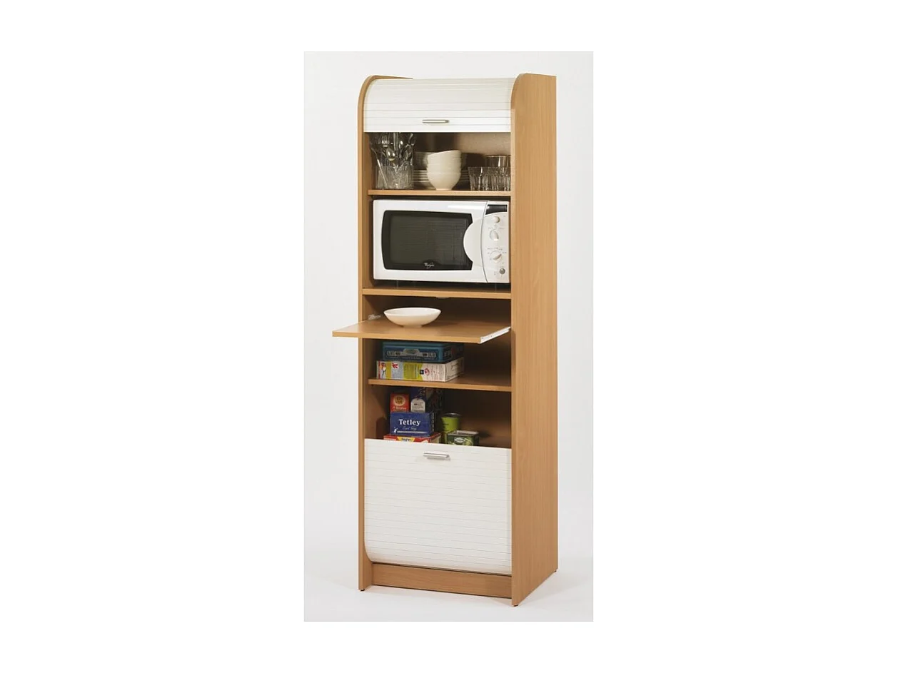 Meuble Colonne de Cuisine Hêtre et Blanc 6 Niches L 58.2 H 180.7 P 47 cm