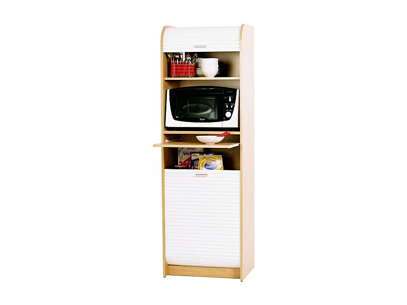 Meuble Colonne de Cuisine Hêtre et Blanc 6 Niches L 58.2 H 180.7 P 47 cm