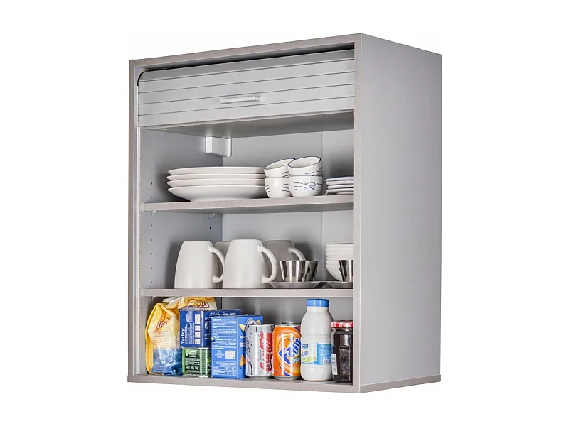 Meuble Haut de Cuisine Imitation Aluminium 2 Etagères L 60 H 72 P 35 cm