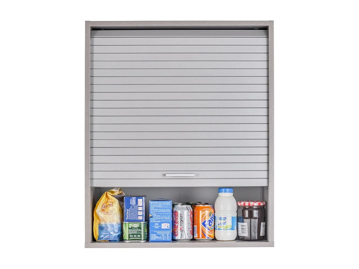 Meuble Haut de Cuisine Imitation Aluminium 2 Etagères L 60 H 72 P 35 cm