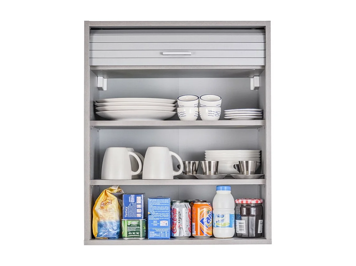 Meuble Haut de Cuisine Imitation Aluminium 2 Etagères L 60 H 72 P 35 cm