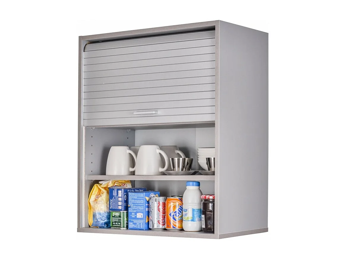 Meuble Haut de Cuisine Imitation Aluminium 2 Etagères L 60 H 72 P 35 cm