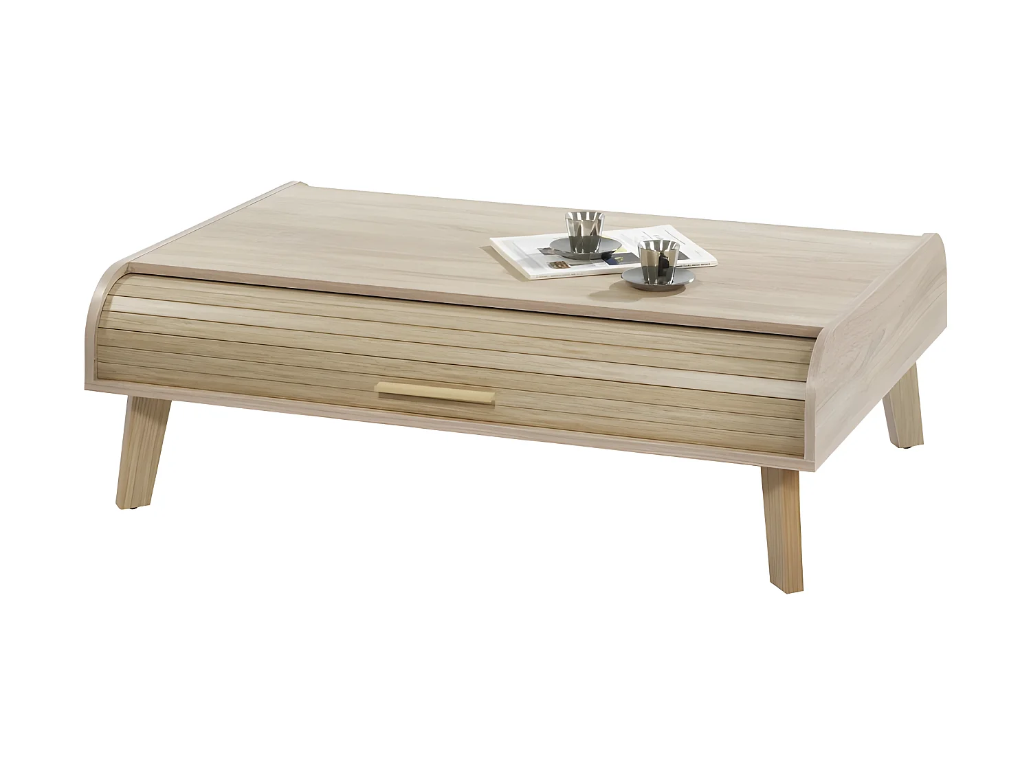 Table Basse Vintage Chêne 2 Rideaux 4 Niches - Coloris Rideau: Rideau Chêne