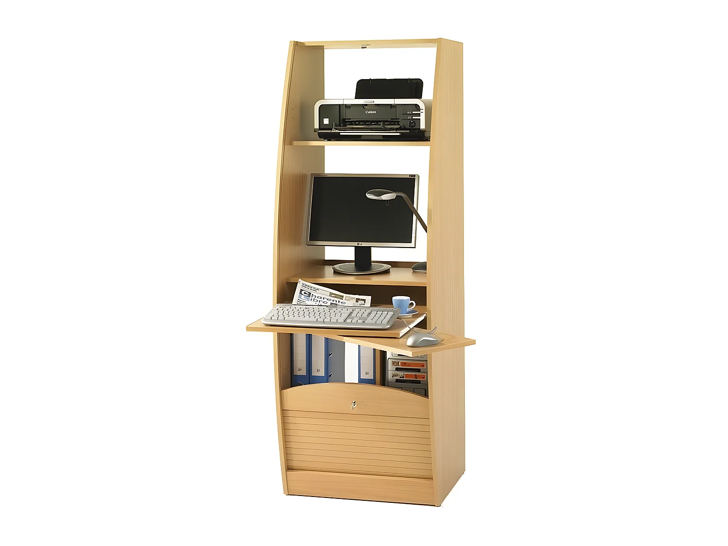 Armoire Informatique Galbée Largeur 60 cm 5 Niches - Coloris: Hêtre