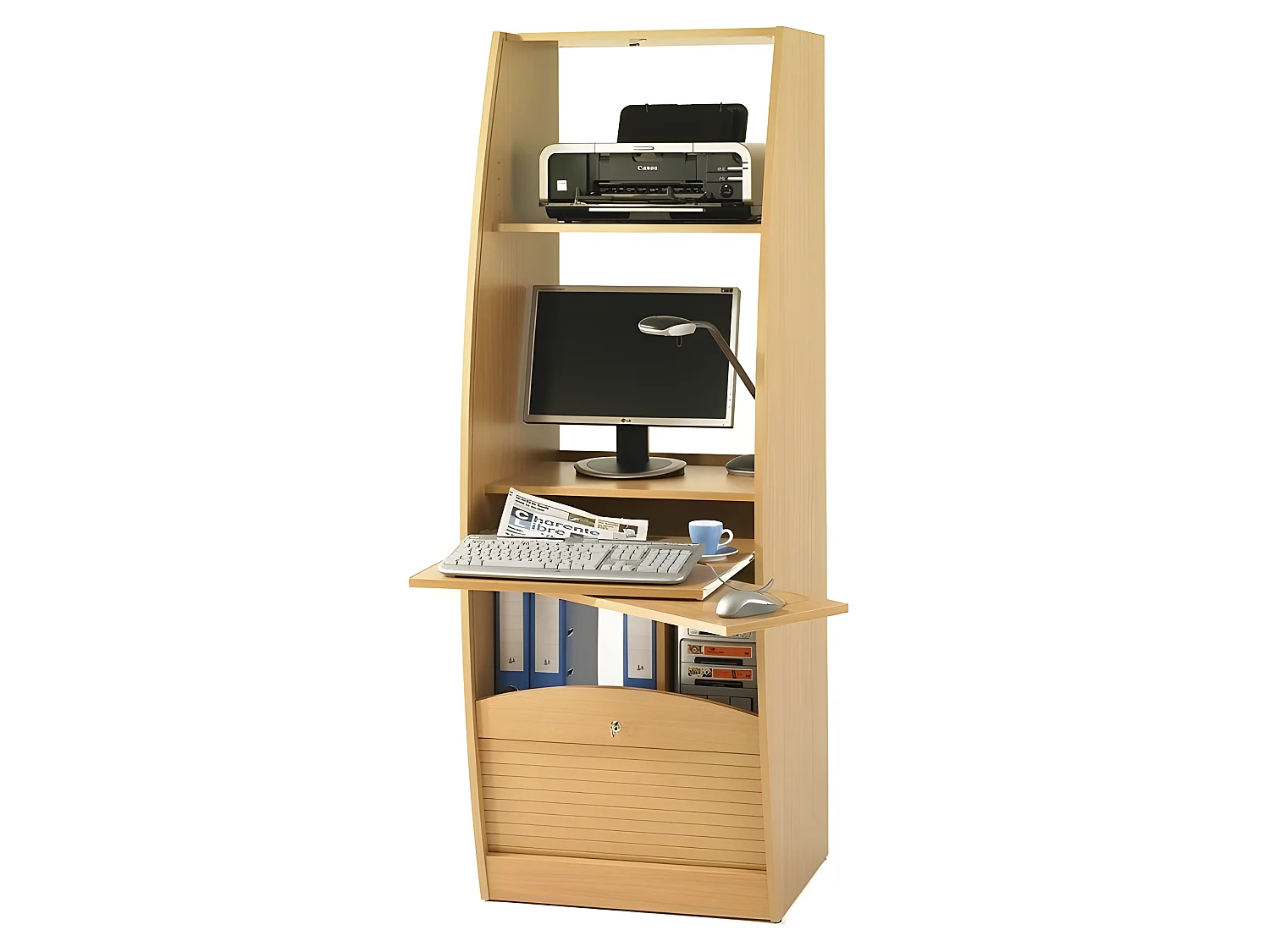 Armoire Informatique Galbée Largeur 60 cm 5 Niches - Coloris: Hêtre
