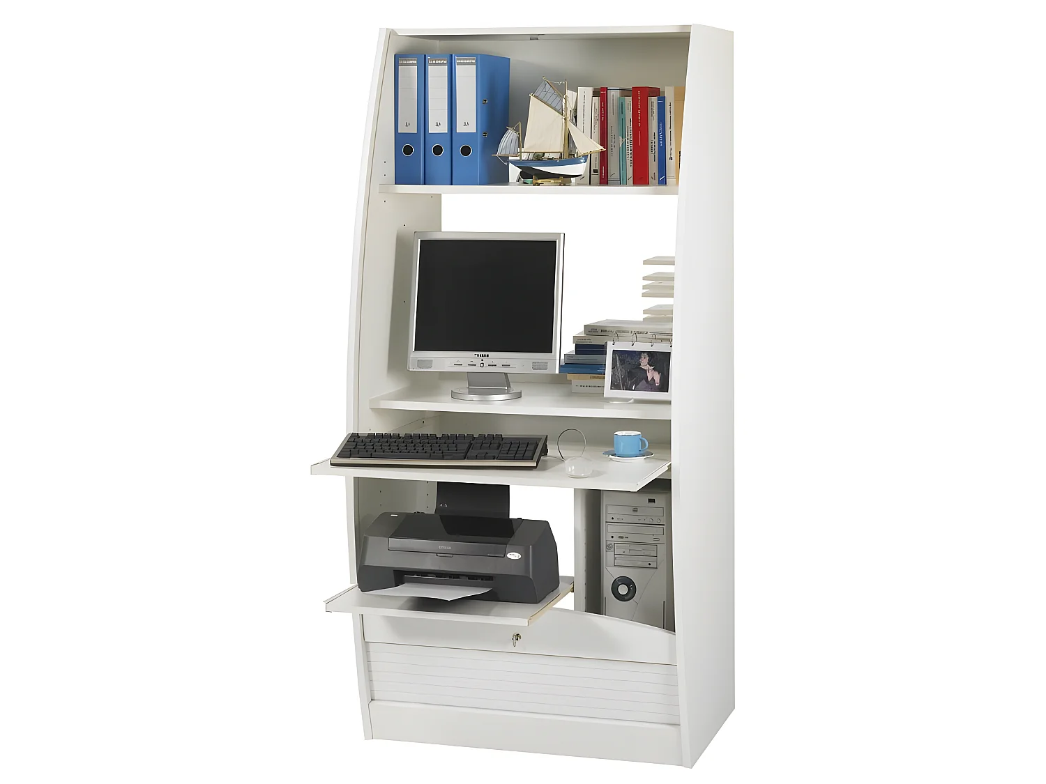 Armoire Informatique Galbée 6 Niches Serrure L 80.5 H 171.5 P 59.3 cm - Coloris: Blanc