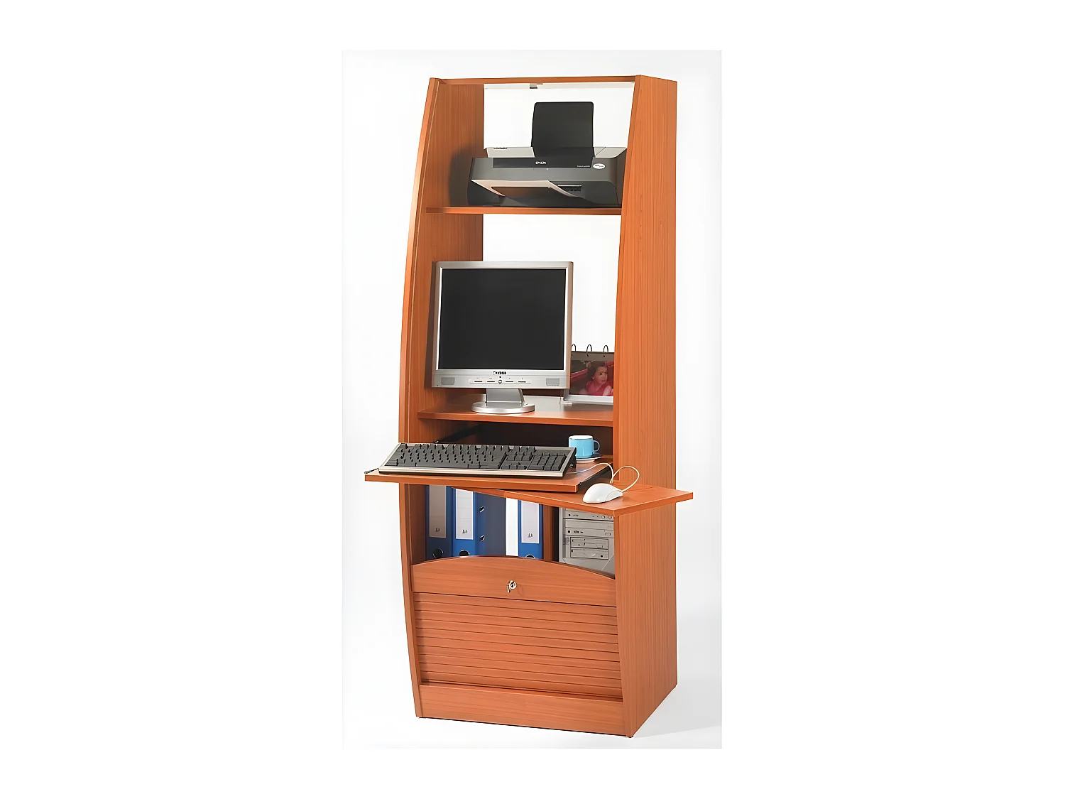 Armoire Informatique Galbée Largeur 60 cm 5 Niches - Coloris: Merisier