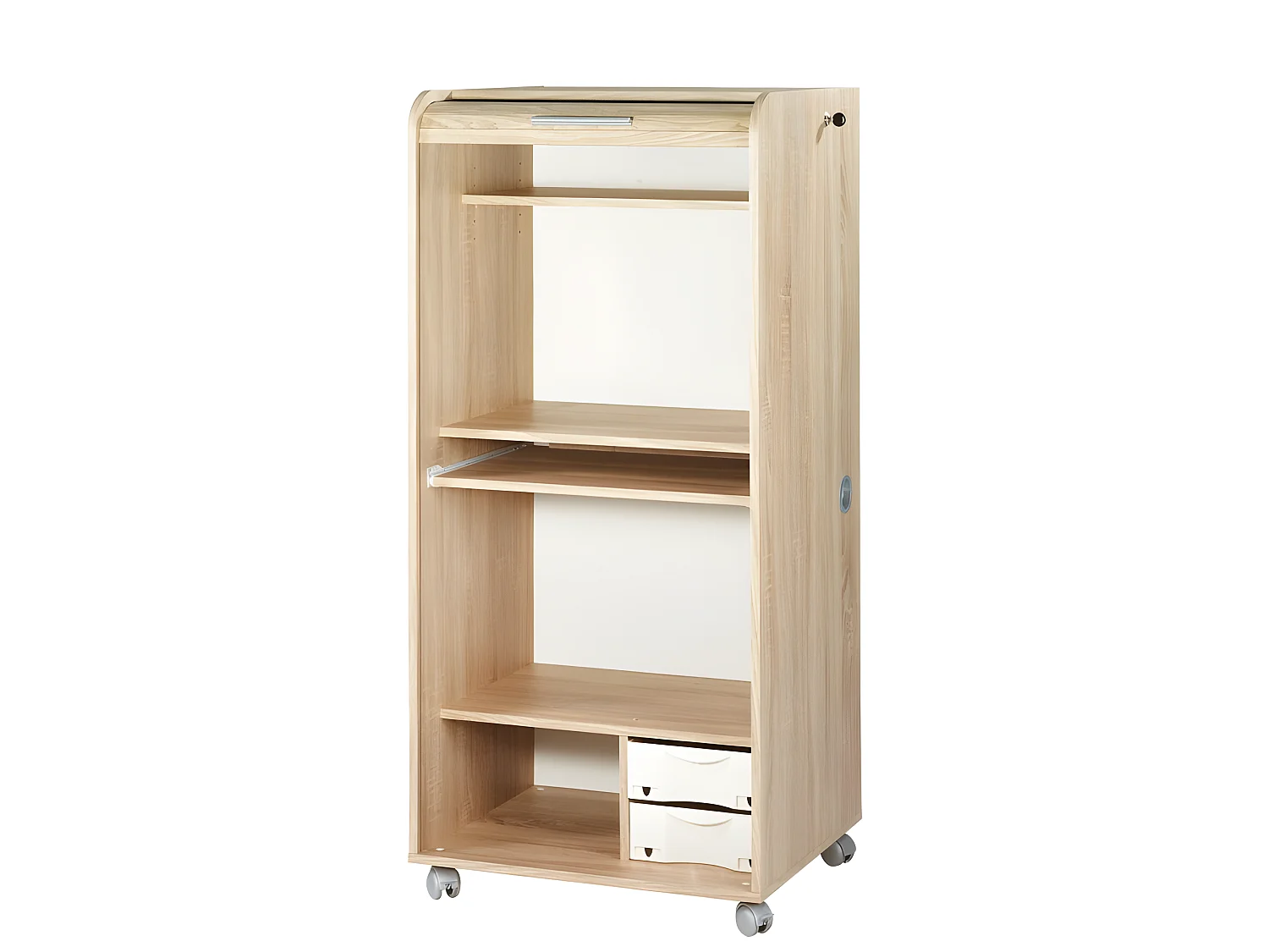 Armoire Informatique Mobile Chêne 2 Tiroirs 5 Niches L 65.2 H 139.9 P 53.1 cm - Coloris: Bambous 912