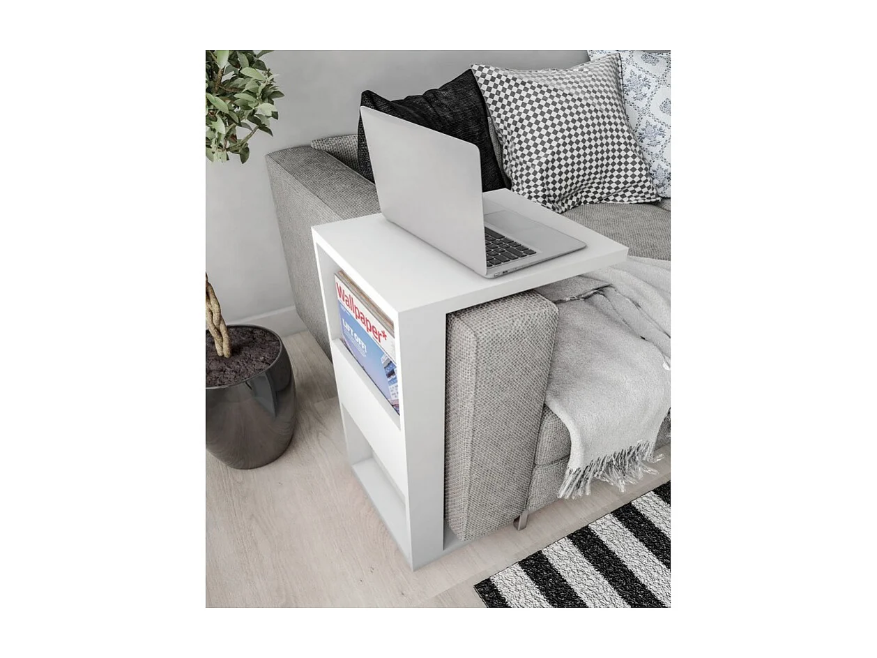 Meuble Bout de Canapé Blanc 2 Niches L 36 H 68 P 38.5 cm