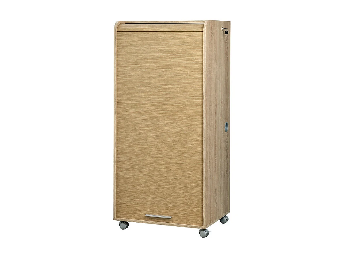 Armoire Informatique Mobile Chêne 2 Tiroirs 5 Niches L 65.2 H 139.9 P 53.1 cm - Coloris: Chêne Naturel