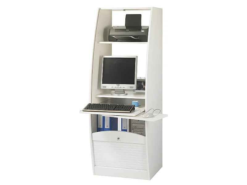 Armoire Informatique Galbée Largeur 60 cm 5 Niches - Coloris: Blanc