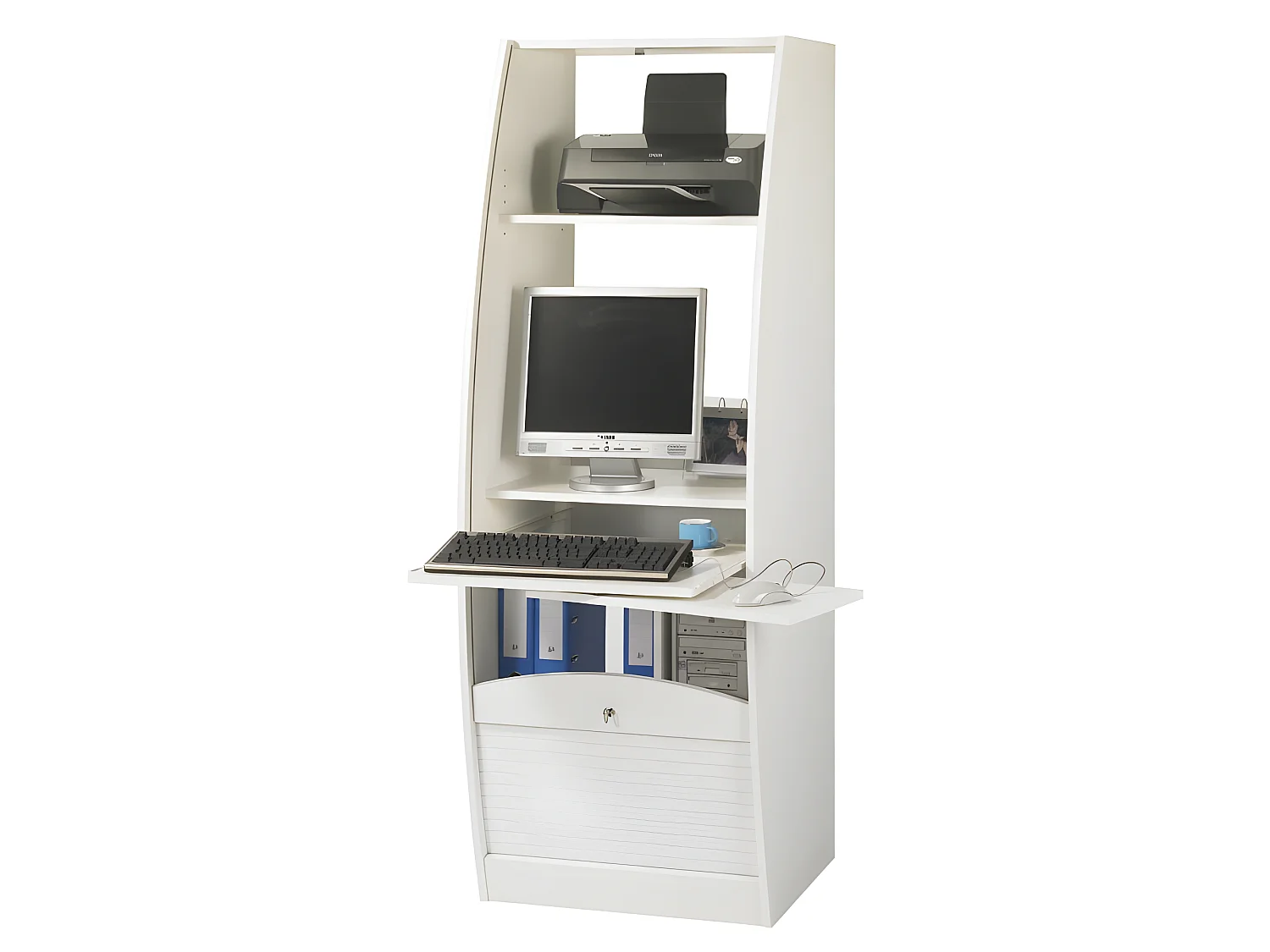 Armoire Informatique Galbée Largeur 60 cm 5 Niches - Coloris: Blanc