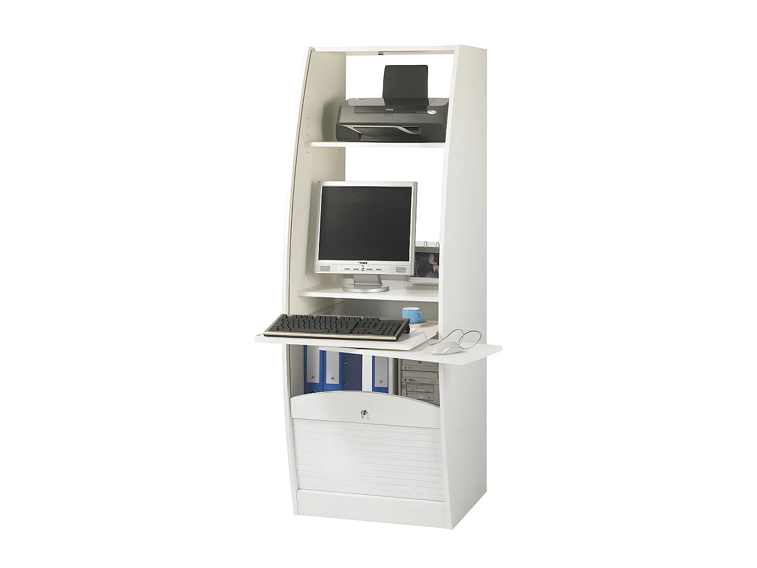 Armoire Informatique Galbée Largeur 60 cm 5 Niches - Coloris: Blanc