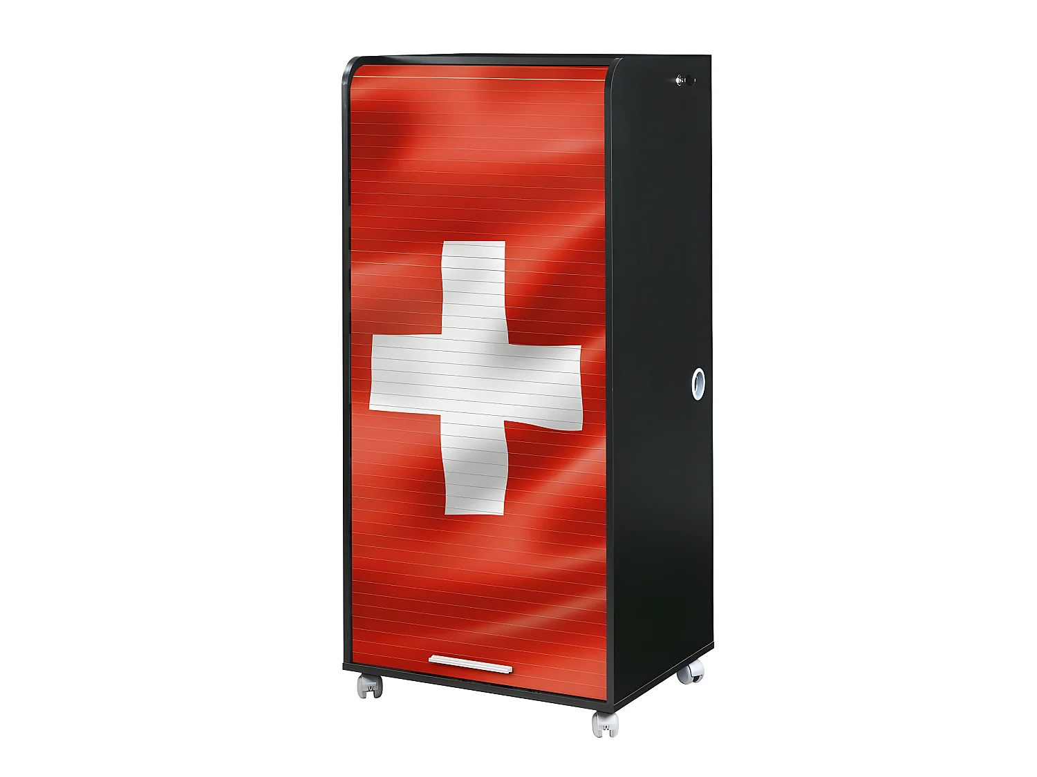 Armoire Informatique Mobile Noire 2 Tiroirs 5 Niches - Coloris: Drapeau Suisse 650