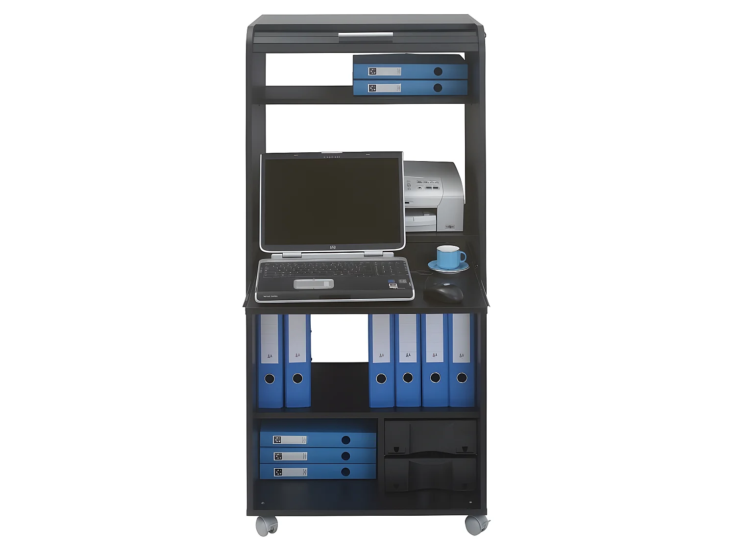 Armoire Informatique Mobile Noire 2 Tiroirs 5 Niches - Coloris: Drapeau Suisse 650