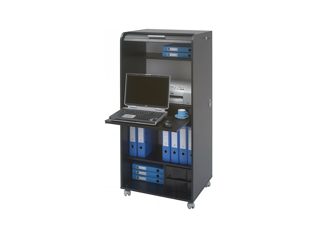 Armoire Informatique Mobile Noire 2 Tiroirs 5 Niches - Coloris: Bambous 912