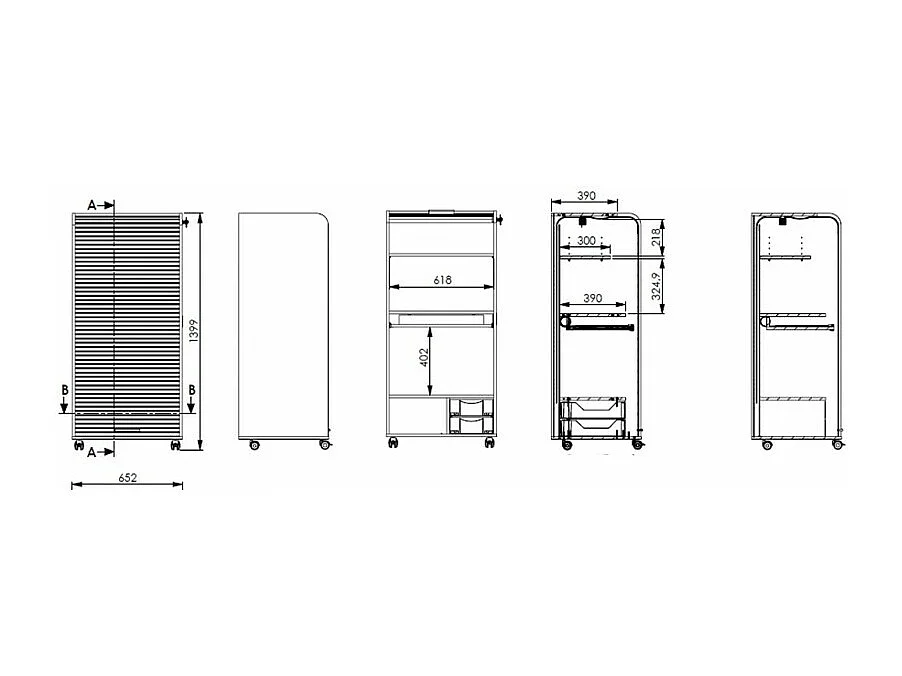 Armoire Informatique Mobile Noire 2 Tiroirs 5 Niches - Coloris: Bambous 912
