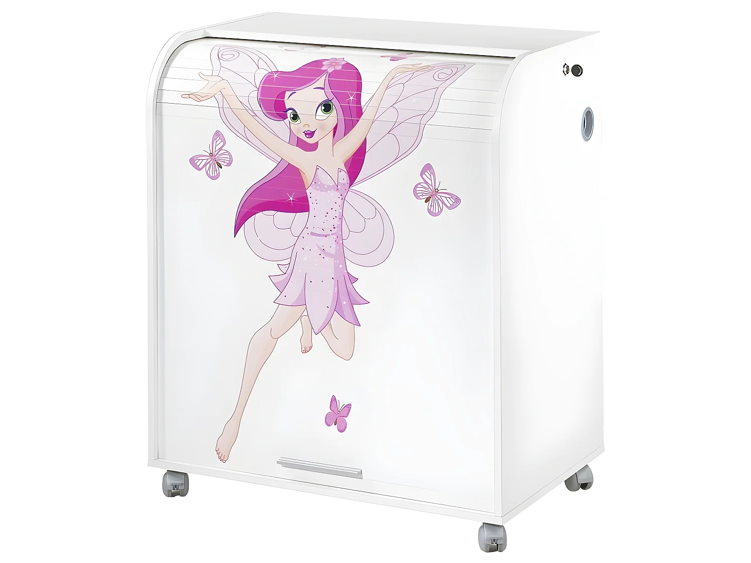 Bureau Informatique Blanc à Roulettes 5 Niches L 79.2 H 93.8 P 53.2 cm - Coloris: Fée 217