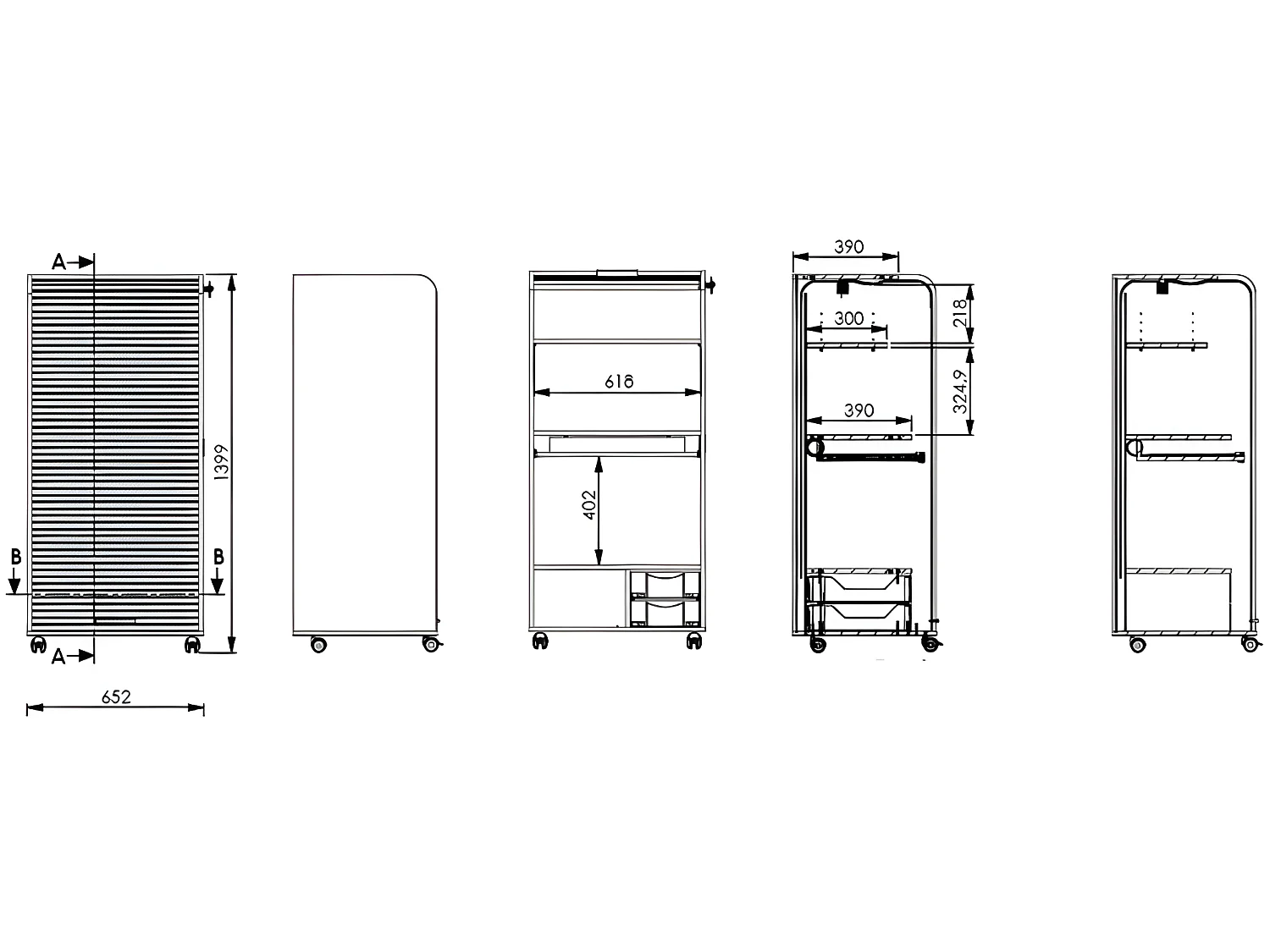 Armoire Informatique Mobile Noire 2 Tiroirs 5 Niches - Coloris: Noir