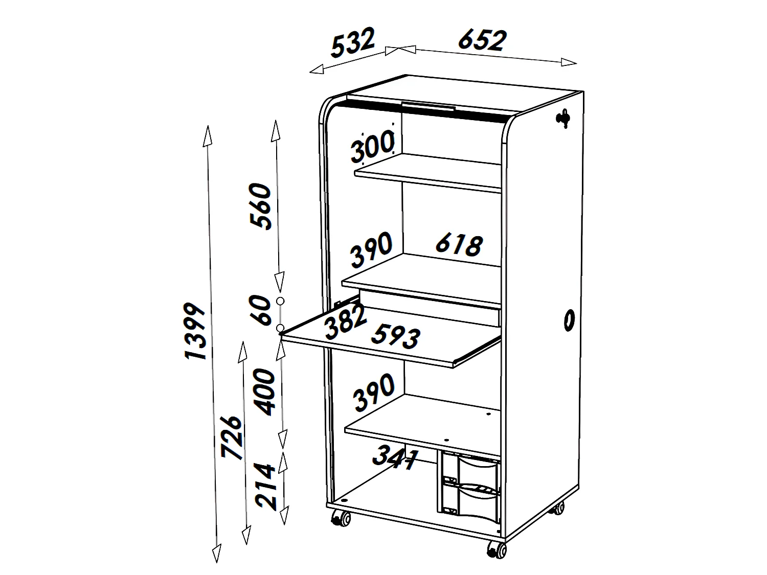 Armoire Informatique Mobile Noire 2 Tiroirs 5 Niches - Coloris: Noir