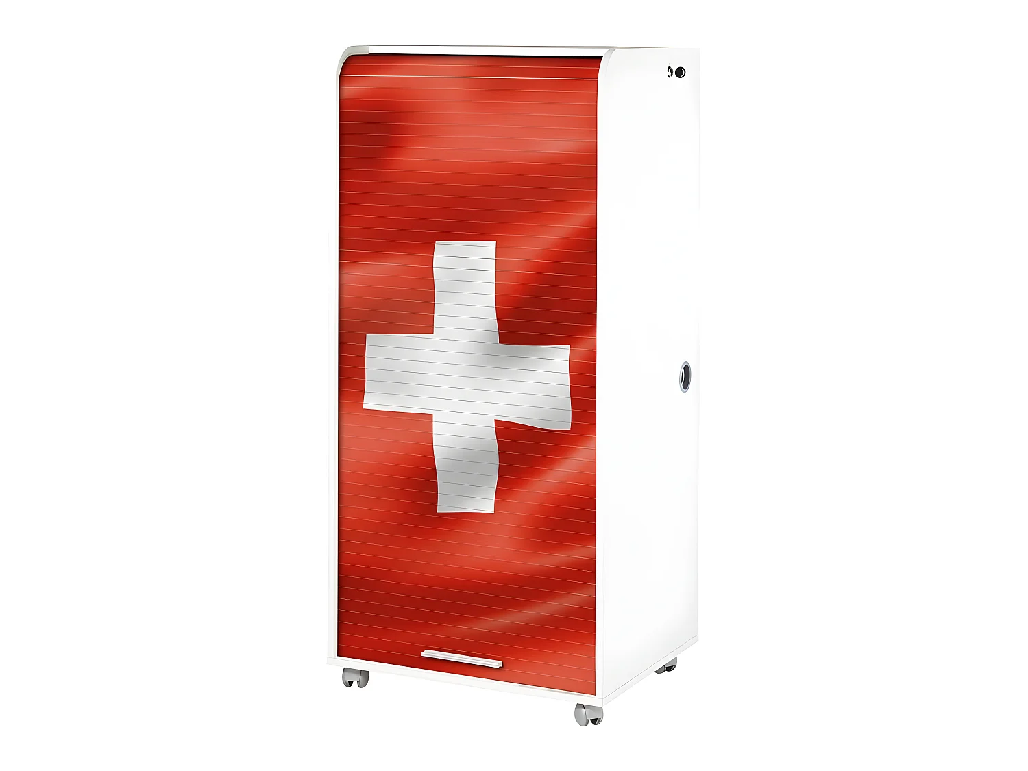 Armoire Informatique Blanche à Roulettes 2 Tiroirs L 65.2 H 139.9 P 53.1 cm - Coloris: Drapeau Suisse 650