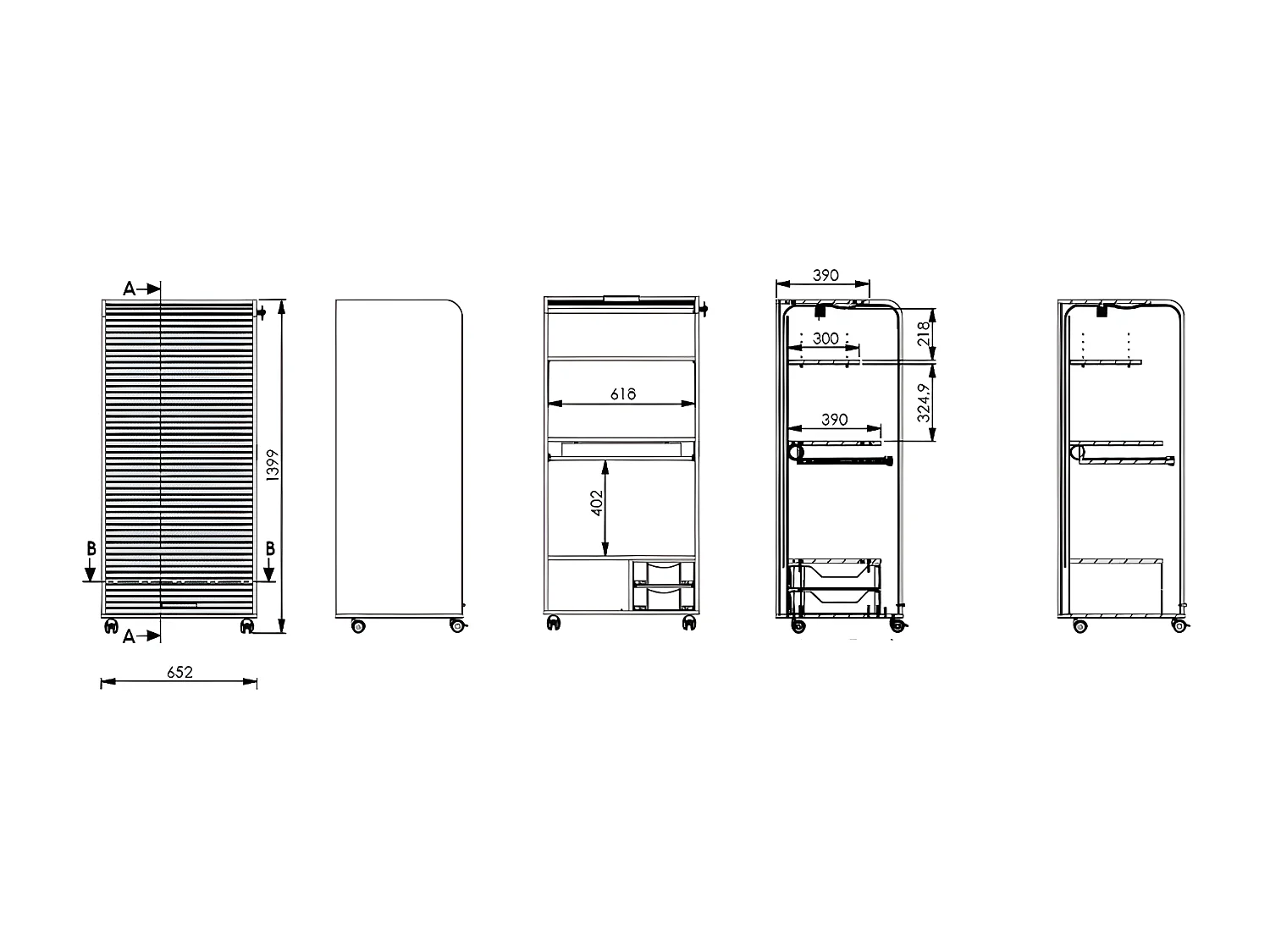 Armoire Informatique Blanche à Roulettes 2 Tiroirs L 65.2 H 139.9 P 53.1 cm - Coloris: Blanc