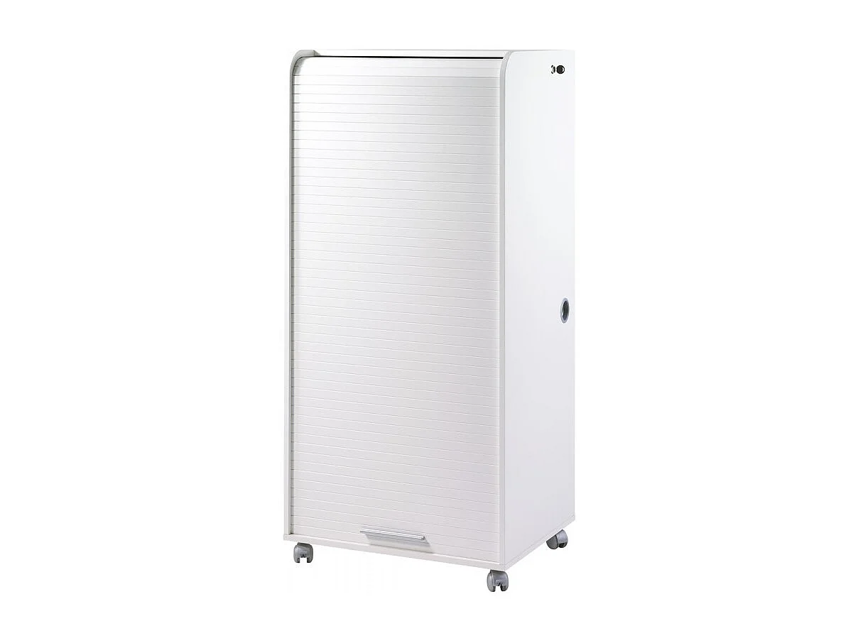 Armoire Informatique Blanche à Roulettes 2 Tiroirs L 65.2 H 139.9 P 53.1 cm - Coloris: Blanc