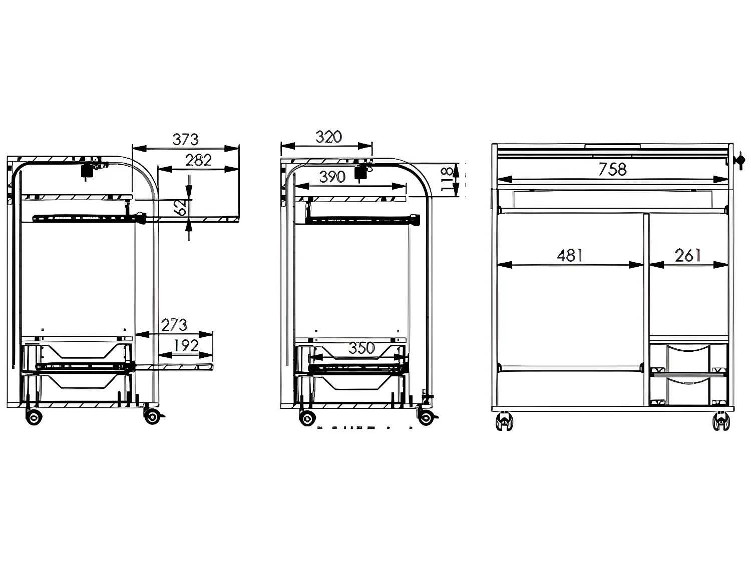 Bureau Informatique Blanc à Roulettes 5 Niches L 79.2 H 93.8 P 53.2 cm - Coloris: New York 500