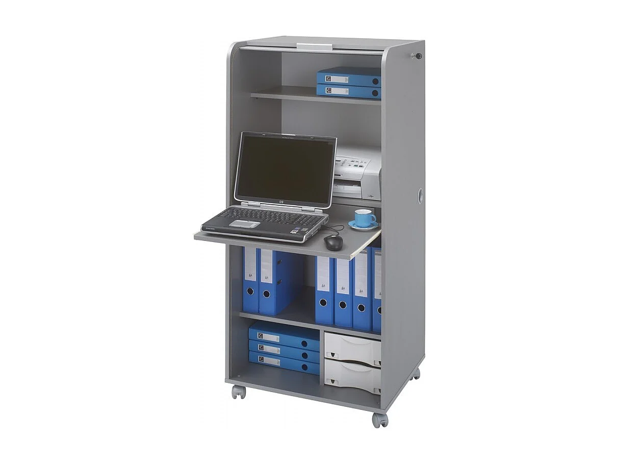 Armoire Informatique Mobile 2 Tiroirs Alu 5 Niches L 65.2 H 139.9 P 53.1 cm