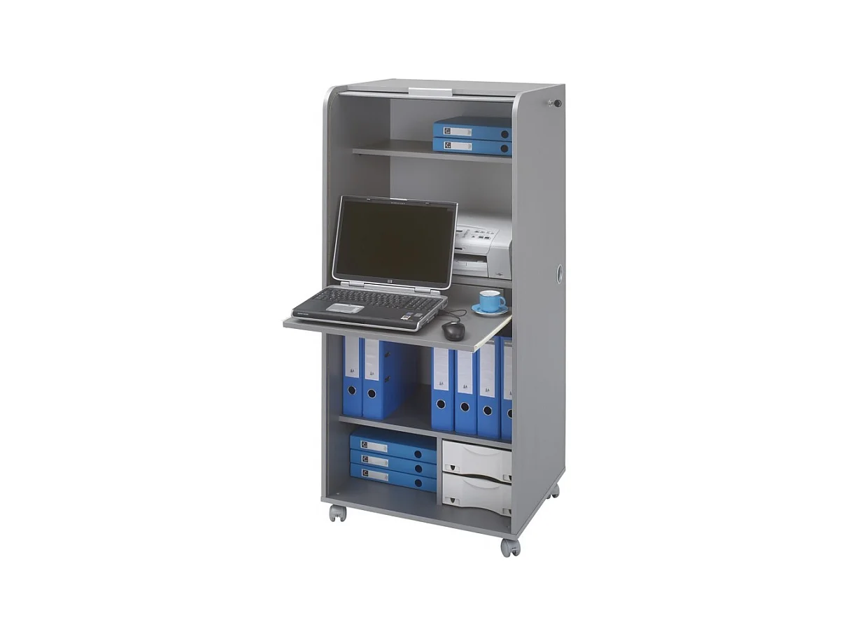 Armoire Informatique Mobile 2 Tiroirs Alu 5 Niches L 65.2 H 139.9 P 53.1 cm