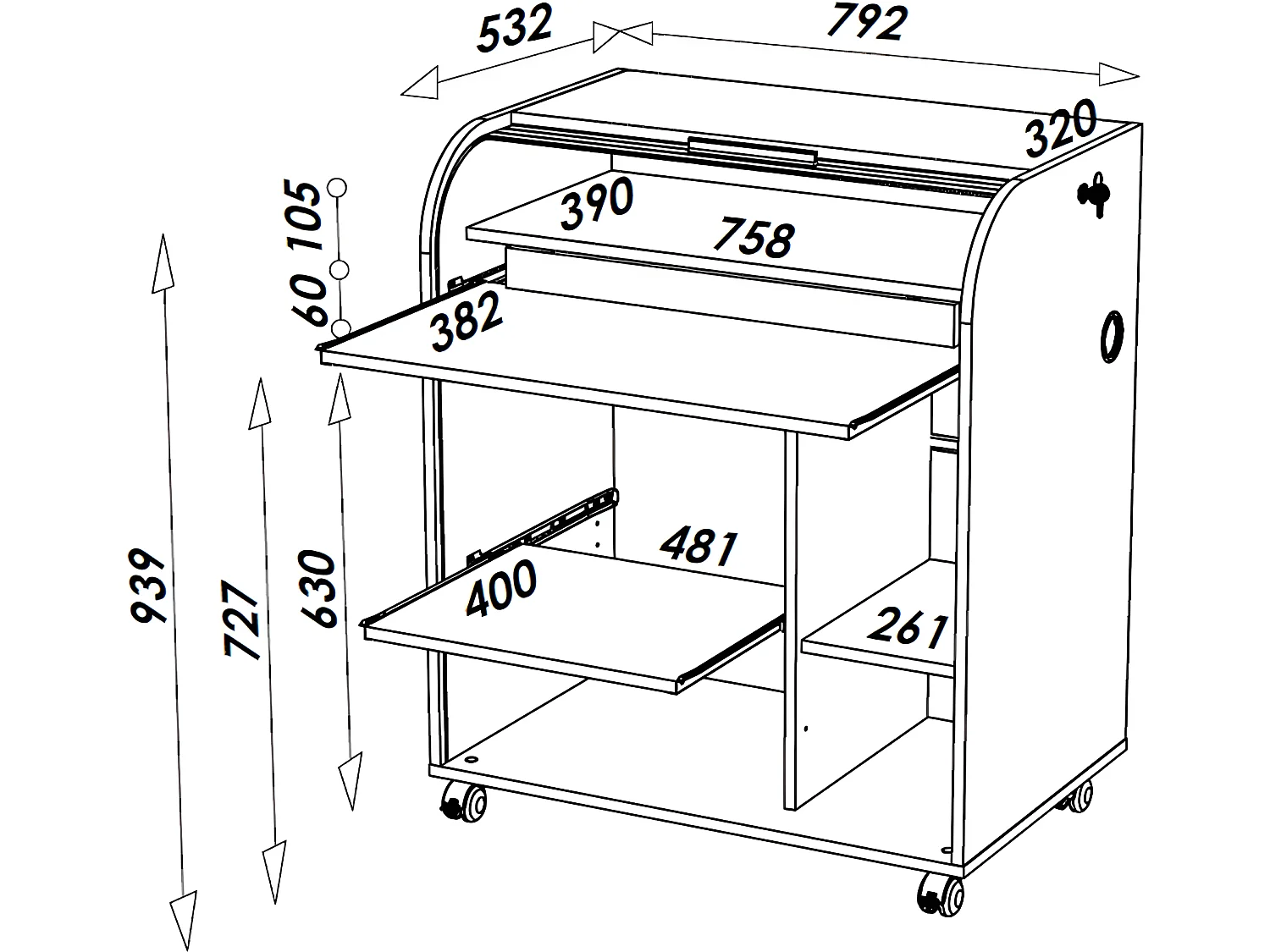 Bureau Informatique Chêne 1 Rideau - Coloris: New York 500