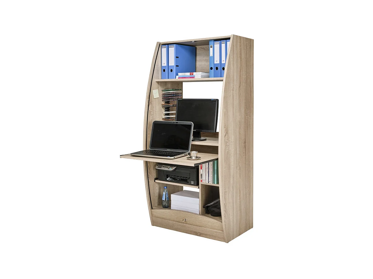 Armoire Informatique Galbée 80 cm Chêne 6 Niches